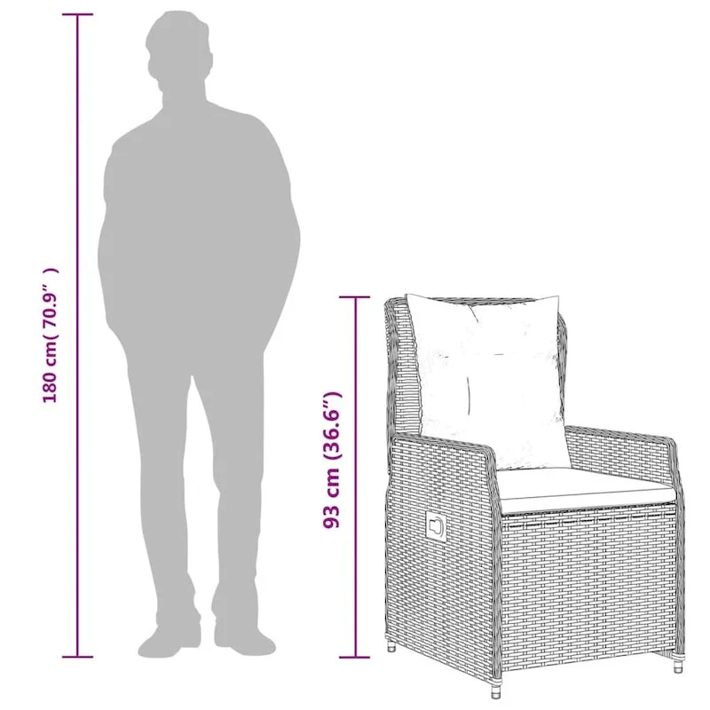 vidaXL Garden Dining Set Grey PE rattan Medium Removable Covers - 31.5 x 31.5 x 29.1/ 2