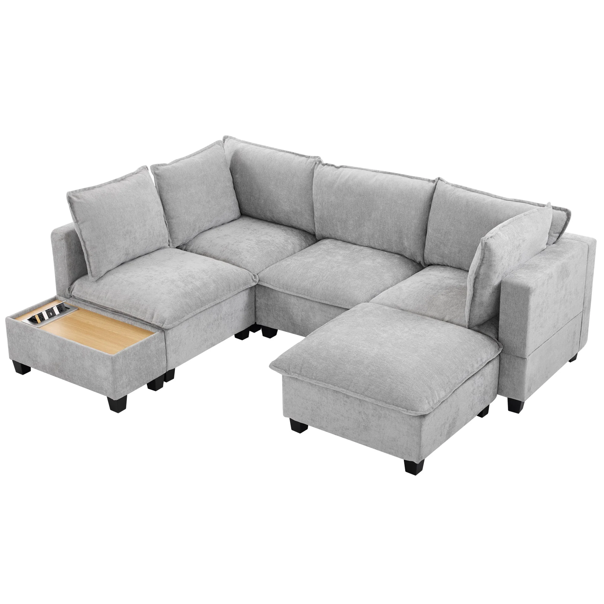 Walker Edison | Cloud Chenille Modular Sectional Sofa with Coffee Table