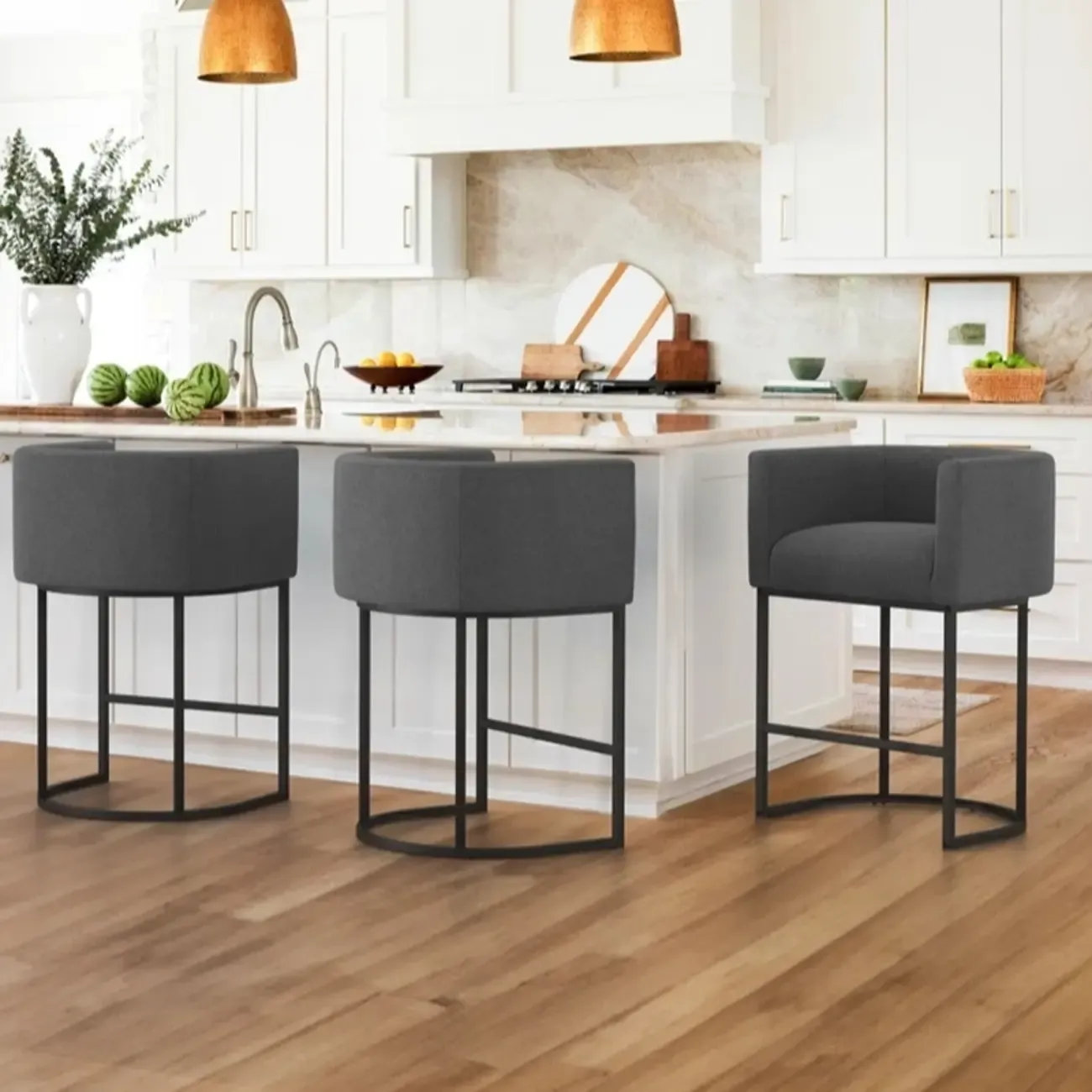 Modern Upholstered Barrel Back Counter Stools