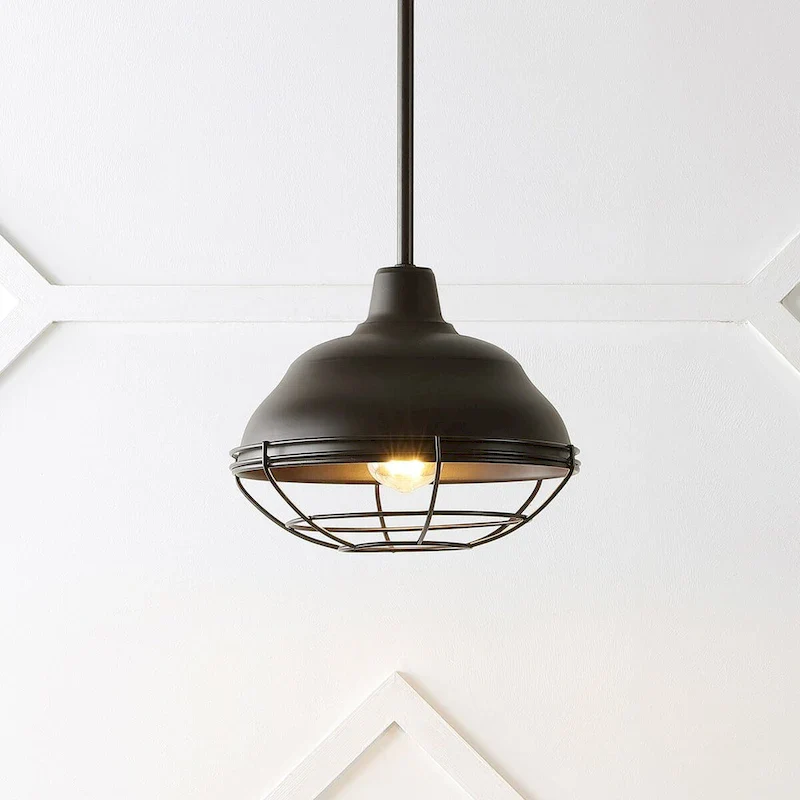 Cora 10.38  1-Light Industrial Farmhouse Iron LED Pendant, Oil Rubbed Bronze by JONATHAN Y