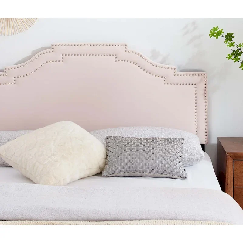 Paradise Pink Velvet Upholstered King/California King Size Headboard with Nailhead Trim