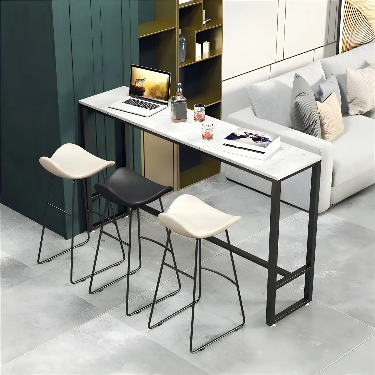 Modern Marble Counter Height Table with Trestle Design