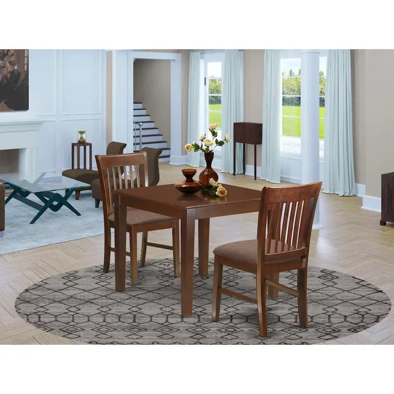 East West Furniture Dining Room Table Set Contains a Square Kitchen Table and Dining Chairs, Mahogany