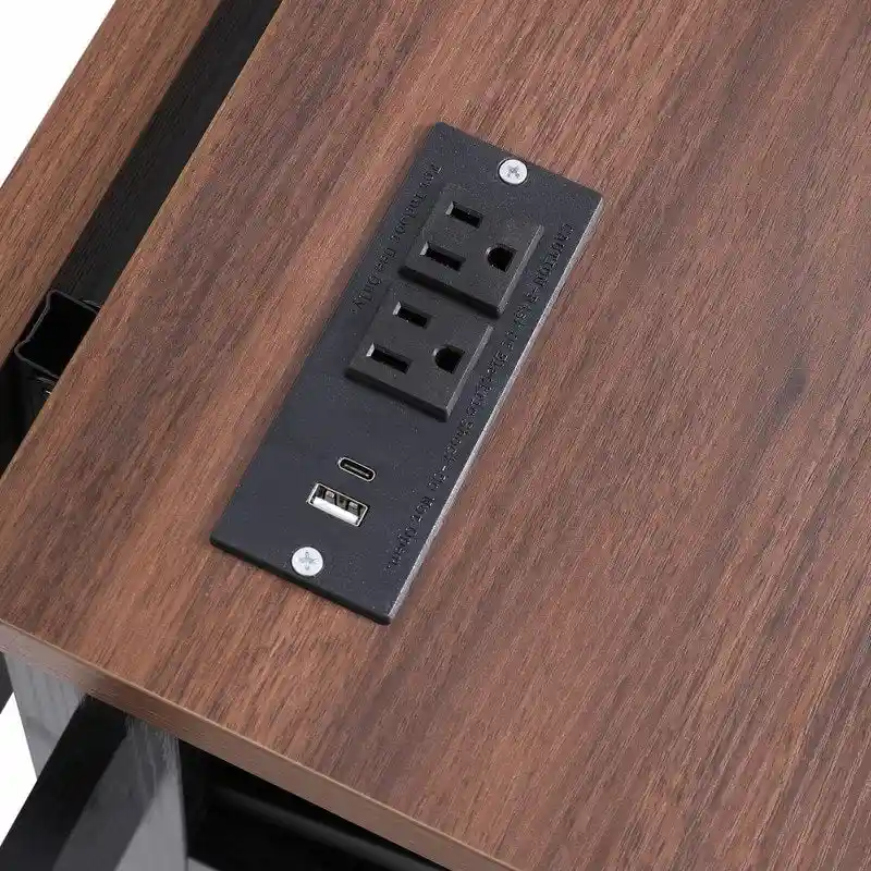 Farmhouse 46.5 Kitchen Island with Power Outlet, Rolling Kitchen Cart on Wheels with Drop Leaf