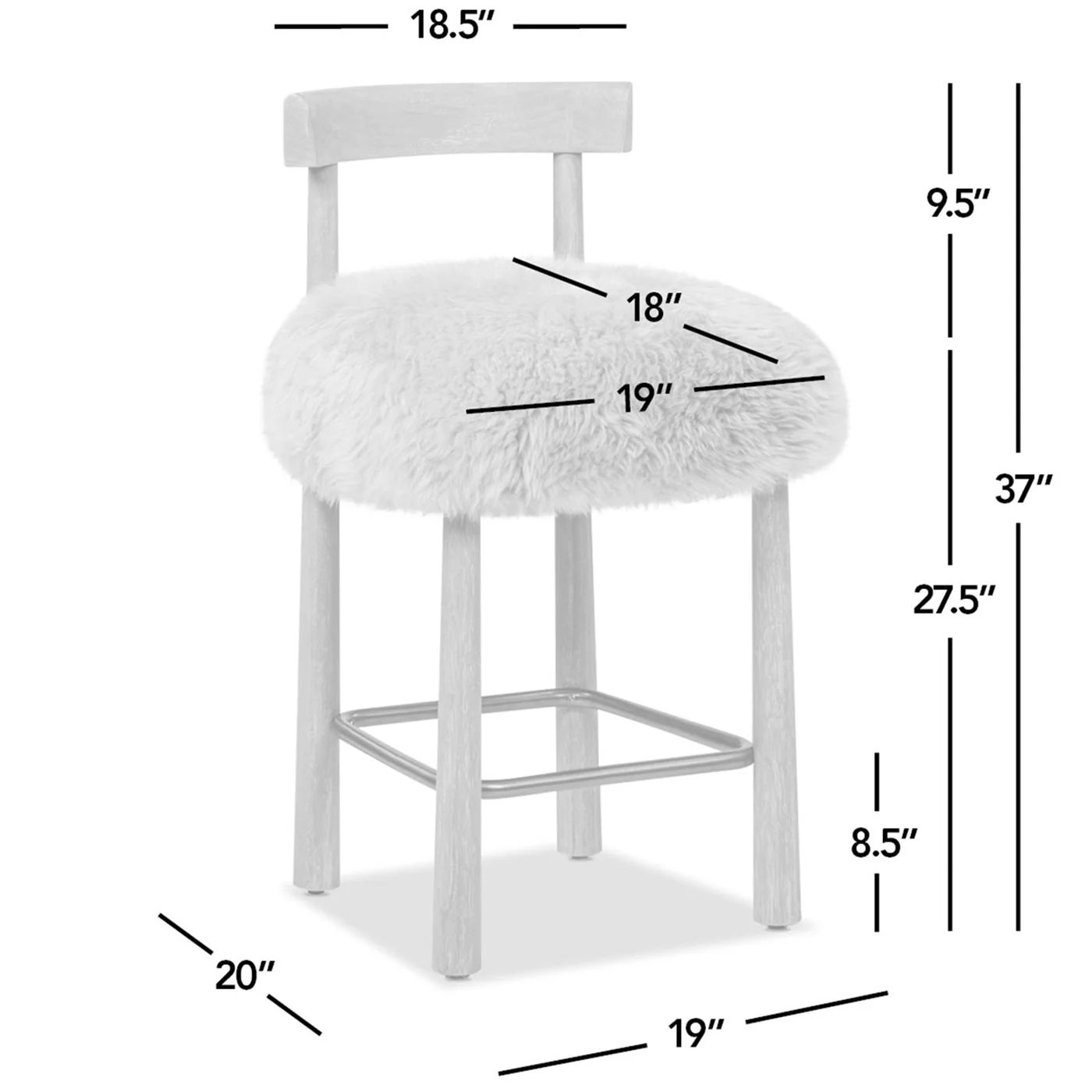 Arden 27.5 Genuine Fur Counter Height Bar Stool