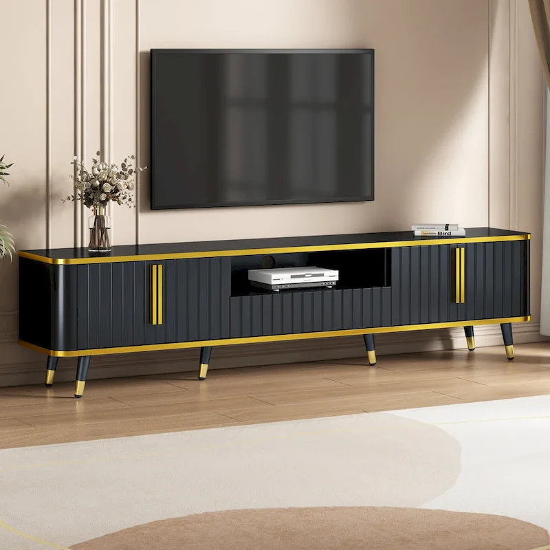 Luxury Minimalism TV Stand Storage Cabinet with Golden Accents - 13.90 x 78.80 x 19.00