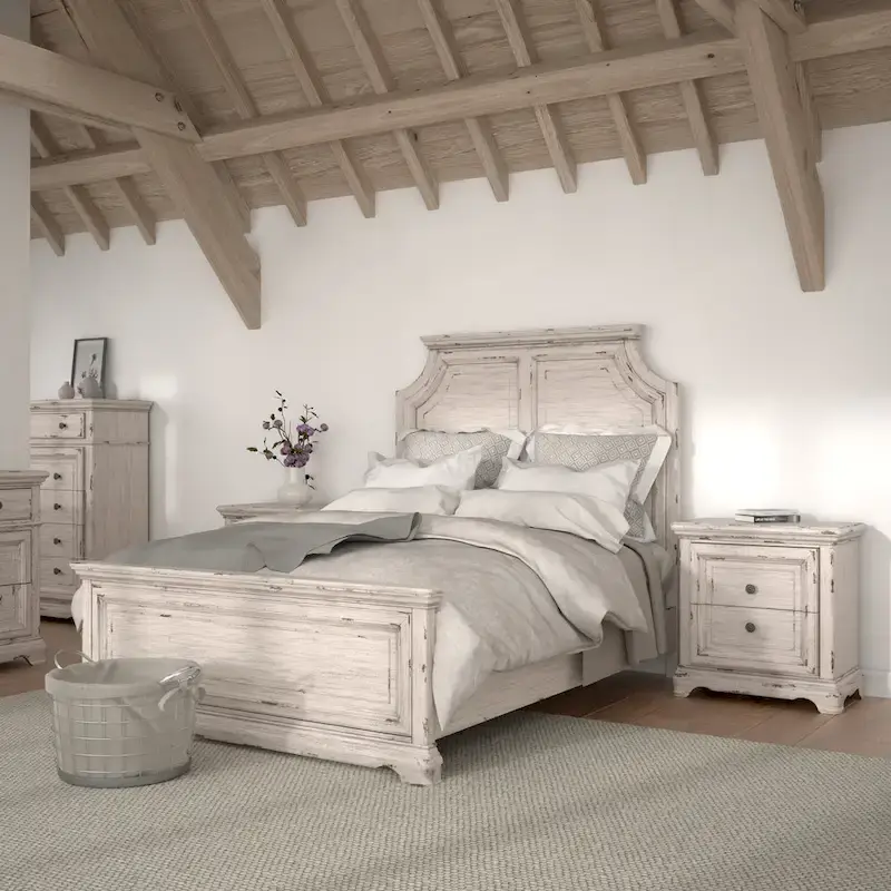 Palisade Distressed Antique White Panel Bed