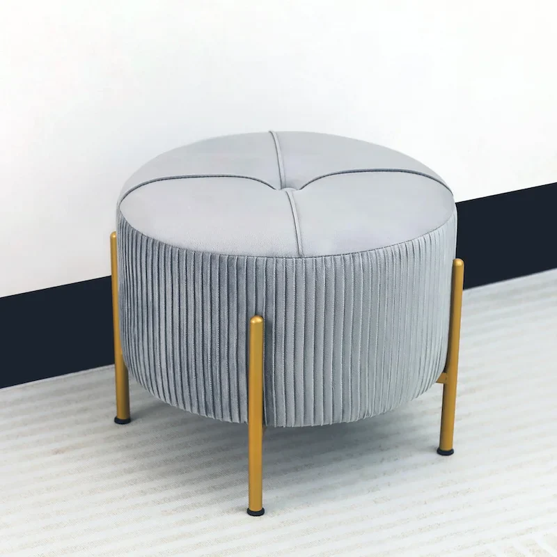 Adeco Round Ottoman 16.5 Foot Rest Stool with Metal Legs