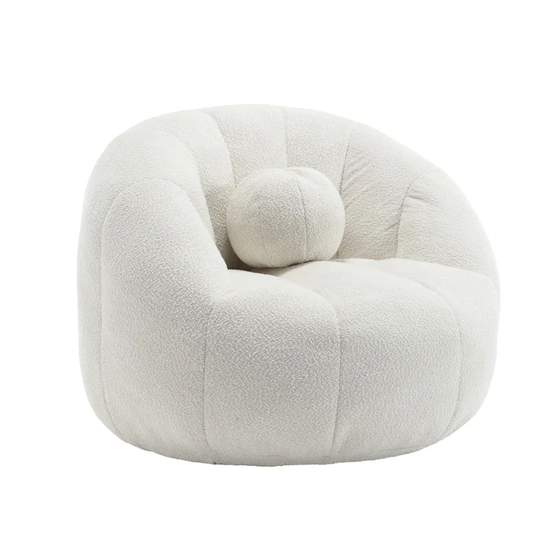 HOMEFUN Boucle Upholstered Round Lazy Cozy Bean Bag Chair With a Pillow