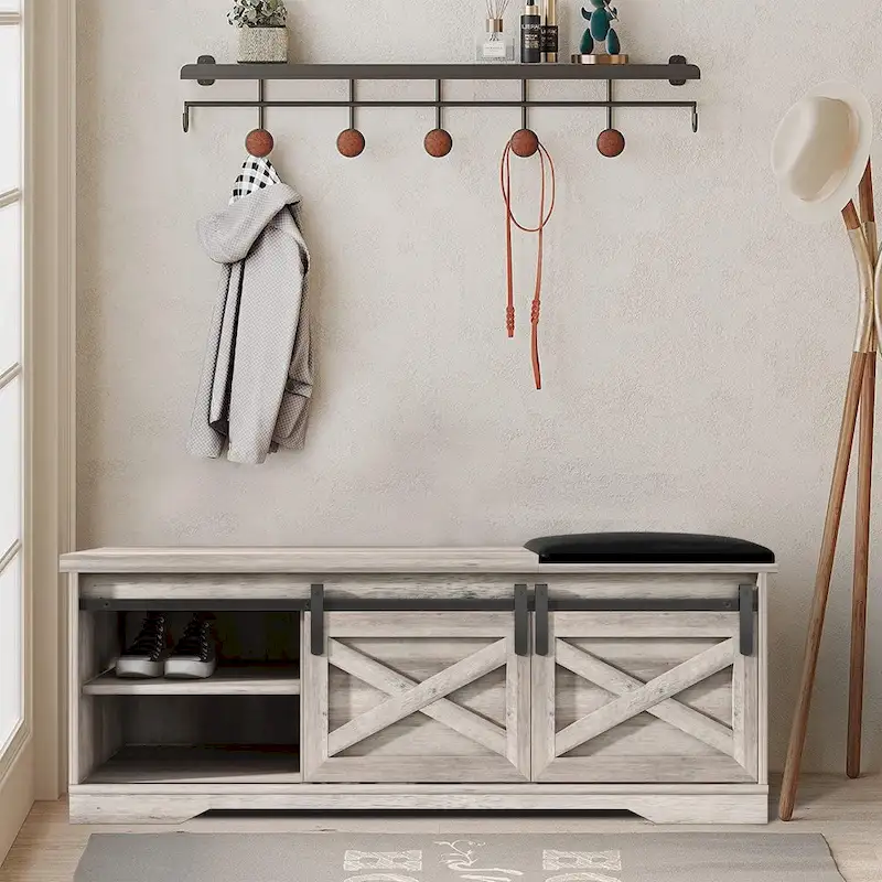 Farmhouse Bench Entryway with Cushion -47 Inch