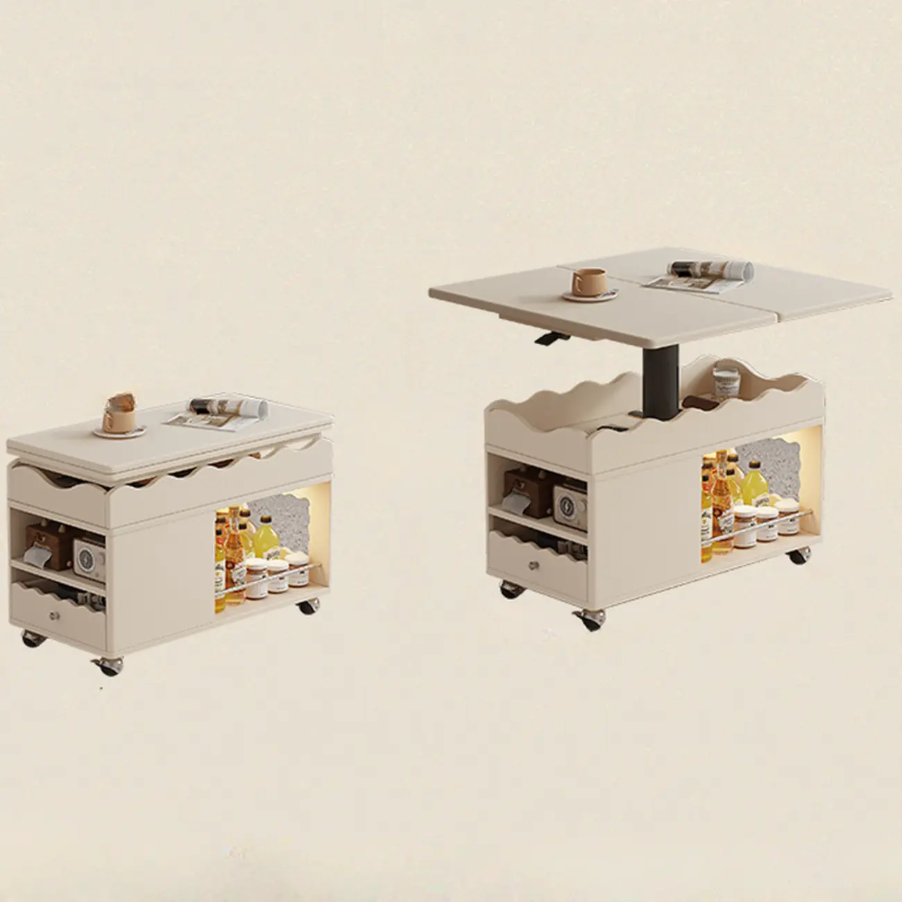 Foldable Wood White Modern Wheeled Small Side Table