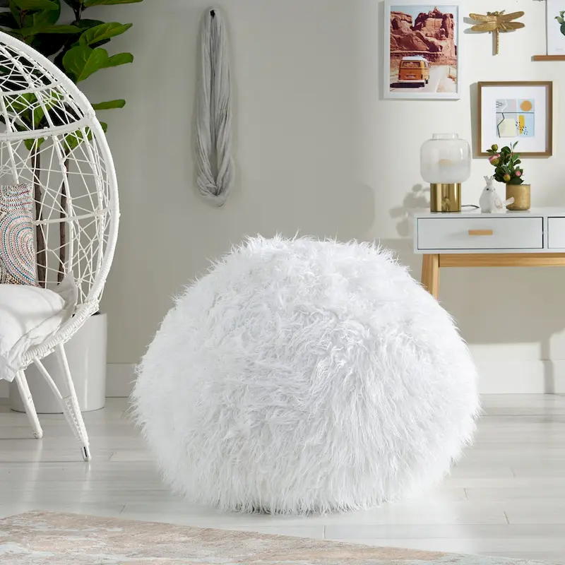 Mosier Modern Glam Faux Fur Bean Bag by Christopher Knight Home