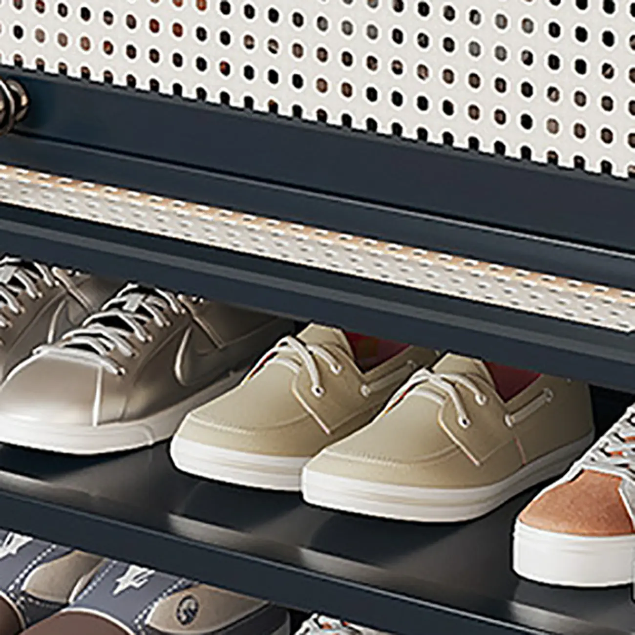 Modern Black Bamboo Shoe Cabinet with Rattan Panels