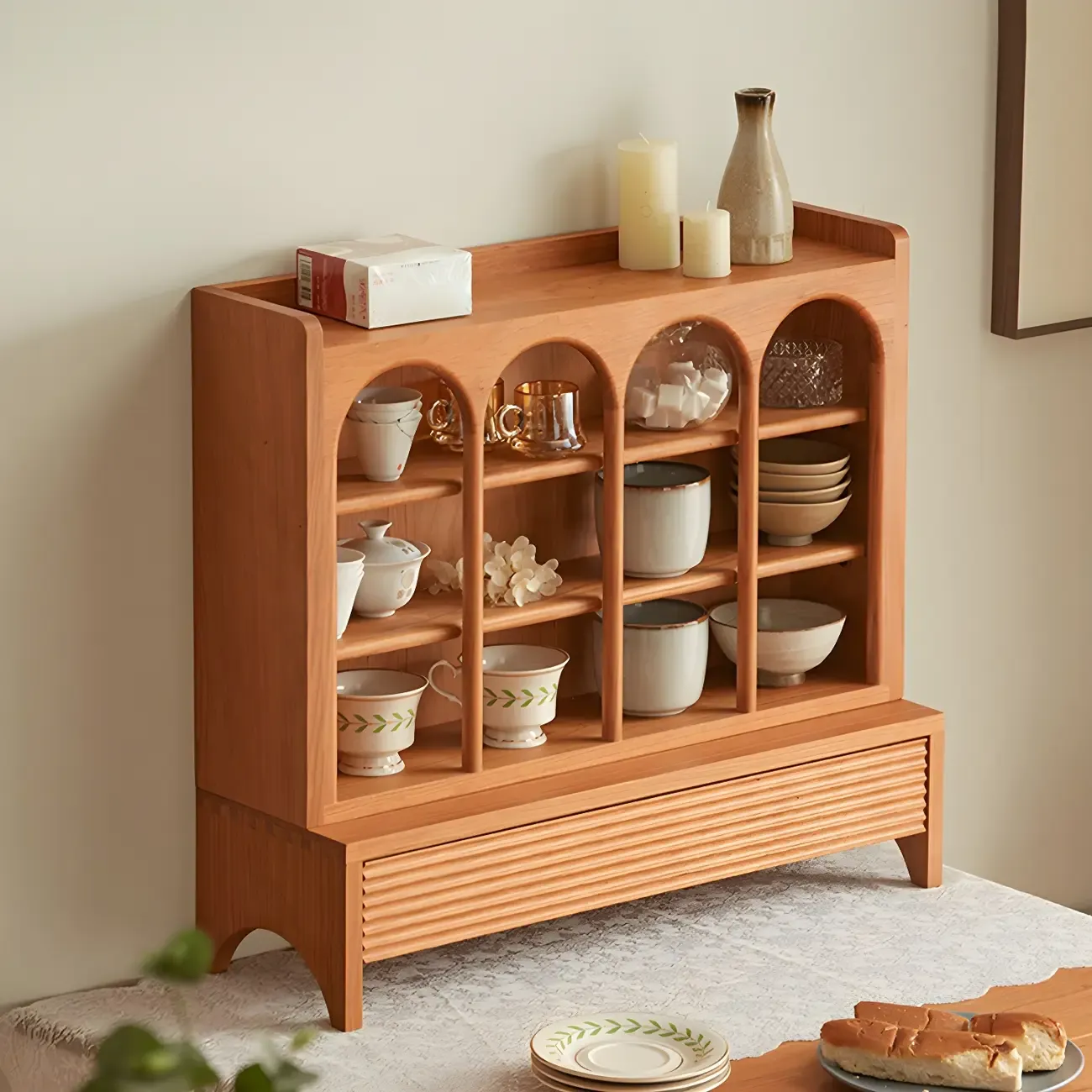 Nordic Medium Wood Cherry Open Storage Display Stand