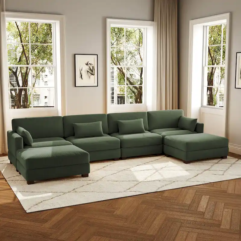 6-Piece U Shaped Couch Modular Sectional Sofa with Ottoman