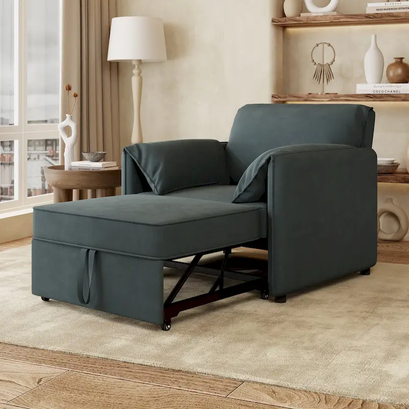 Roomfitters Convertible Sofa Bed, 3 in 1 Sleeper Chair with Adjustable Backrest and Thick Cushions, Linen Frame