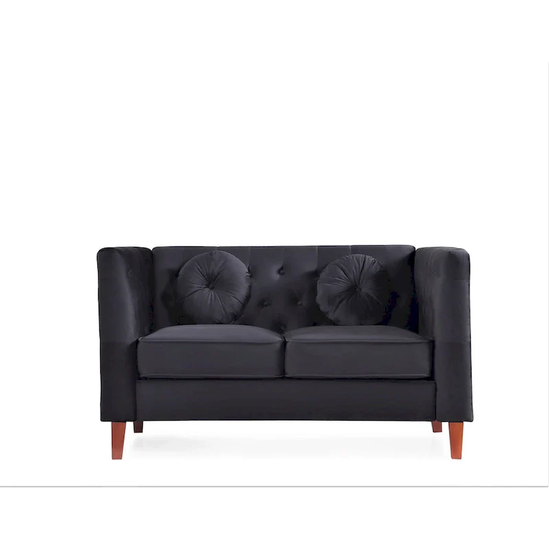 US PRIDE FURNITURE Velvet Classic Chesterfield Loveseat with Wood legs