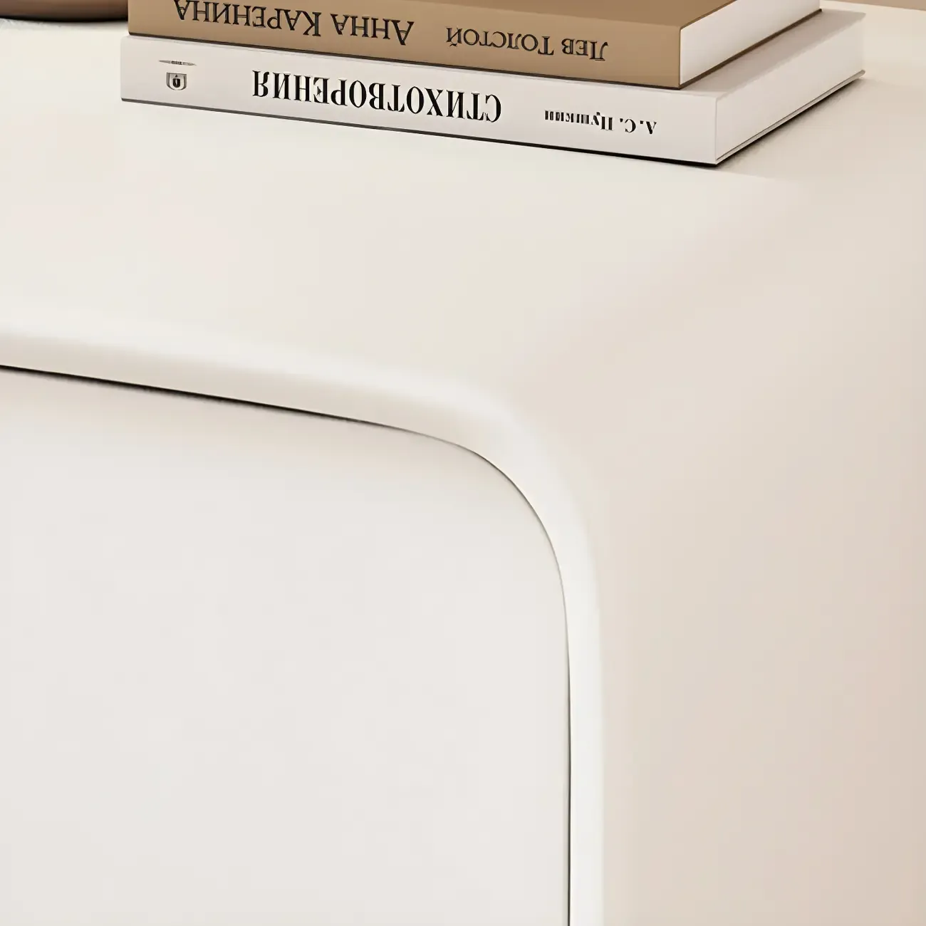 Simple Curved Wooden Faux Leather 2 Drawer Nightstand