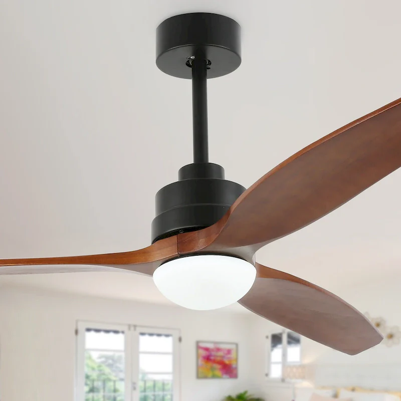 52  Farmhouse Solid Wood Ceiling Fan with Dimmable LED Light, 3-Speed Reversible Ceiling Fan with Remote