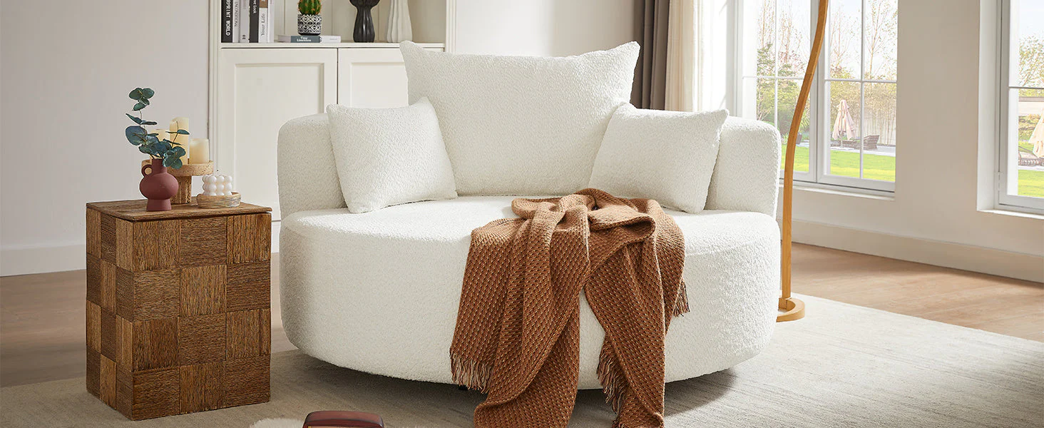 Walker Edison | 360¡ã Swivel Accent Round Sofa Chair with Pillows