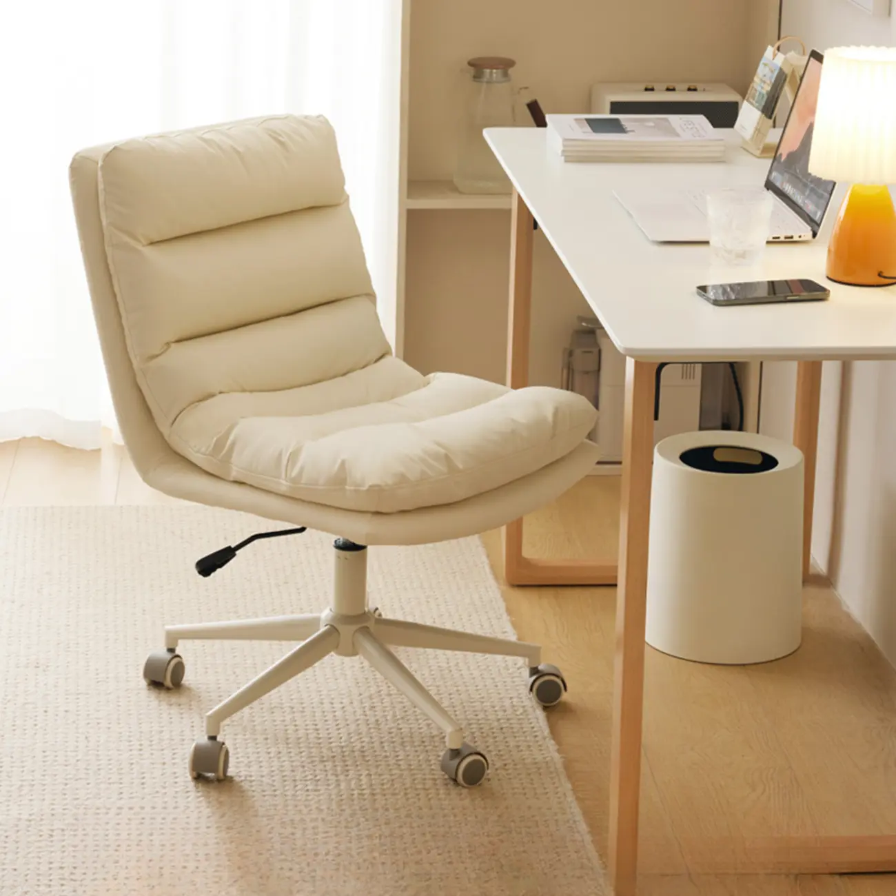 Casual Beige Leather Adjustable Office Chair
