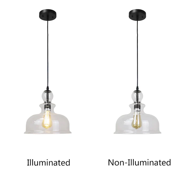 1-light Clear White Glass w/ Matte Black Hanging Pendant