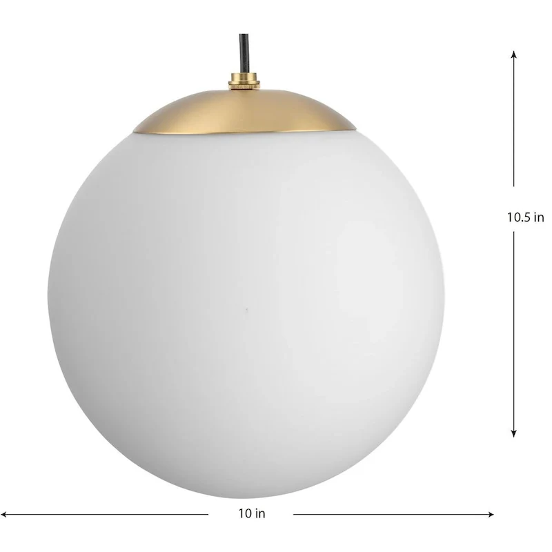Atwell Collection Brushed Bronze and Opal Glass Globe Medium Hanging Pendant Light - 10 in x 10 in x 10.5 in
