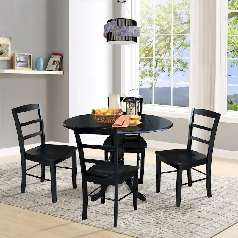 42 Drop Leaf Dining Table with 4 Ladderback Chairs - 5 Piece Set