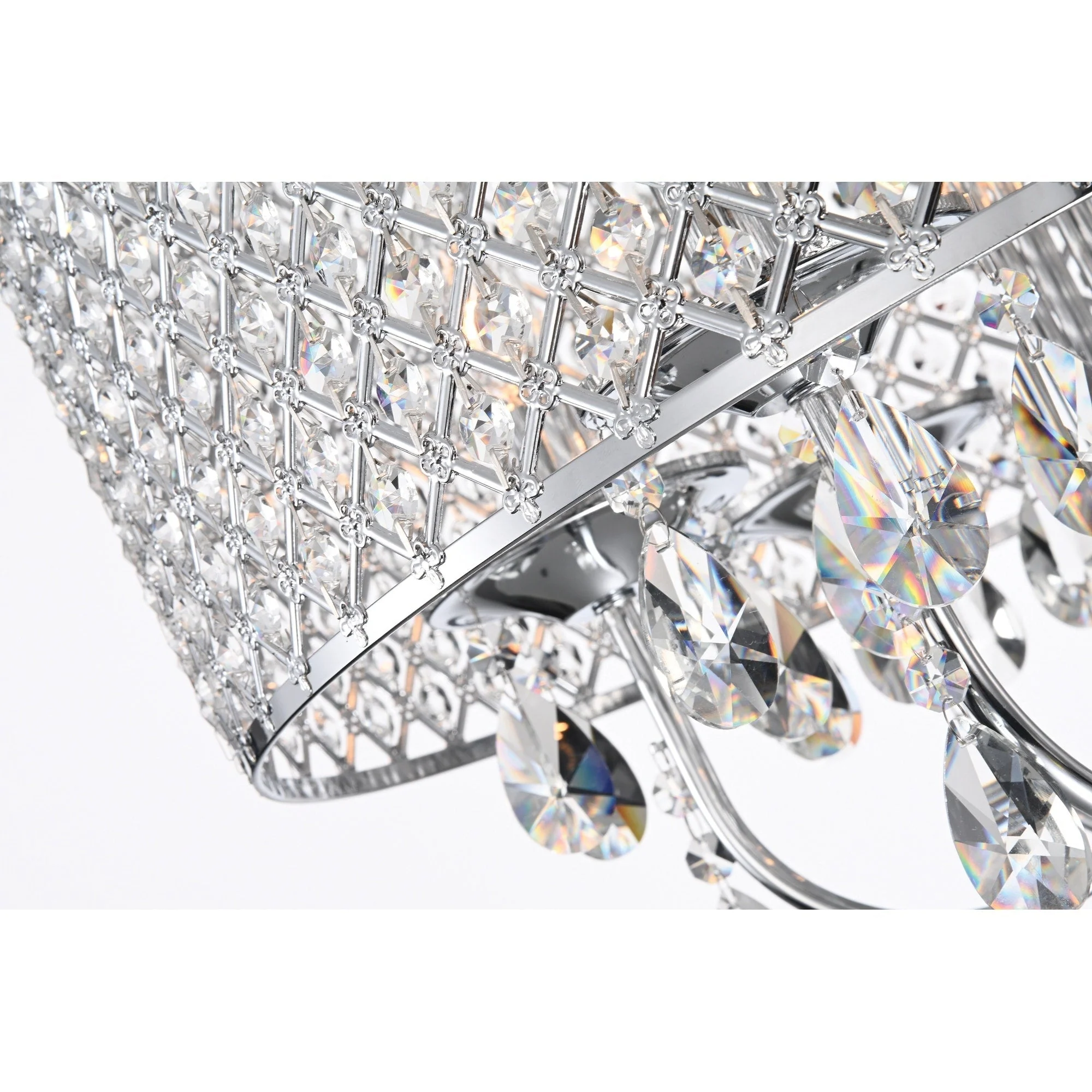 Round Beaded Drum Chandelier with Hanging Crystals