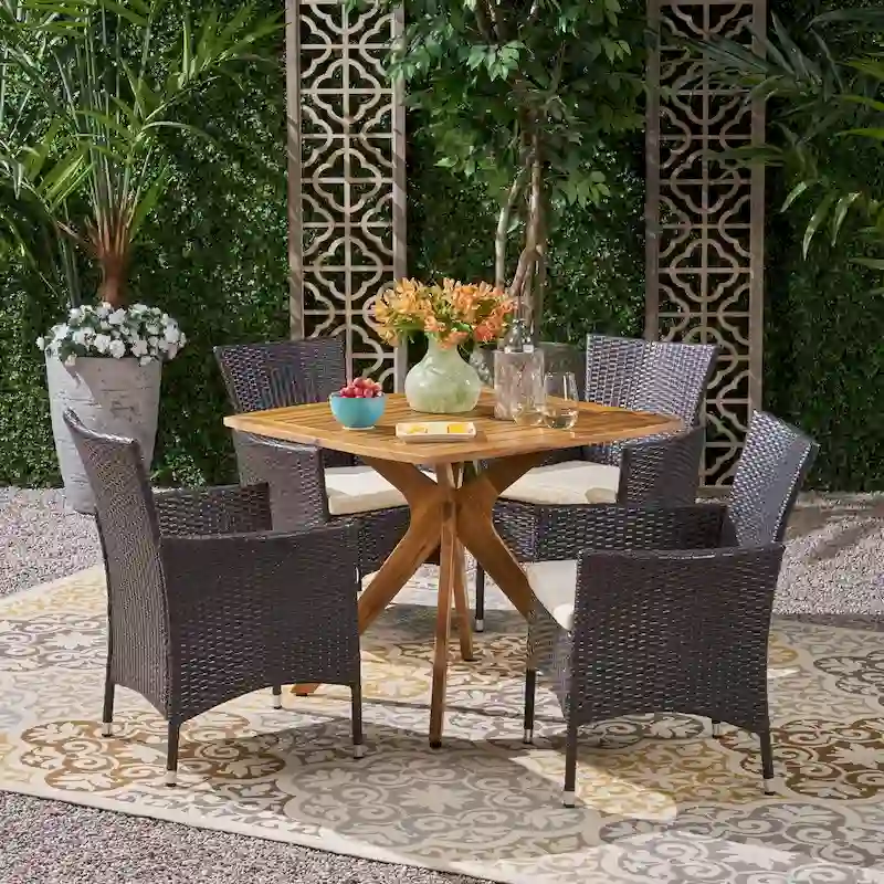 Montserrat Outdoor 5 Piece Wood and Wicker Dining Set by Christopher Knight Home