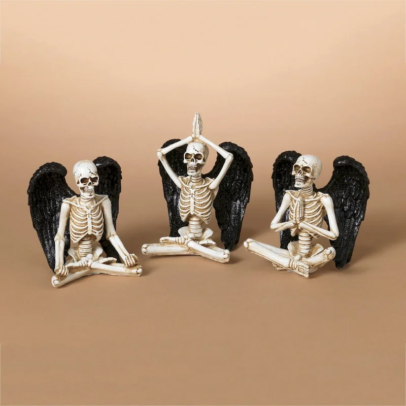 6.69 Inch Resin Halloween Yoga Skeletons with Wings Set of 3