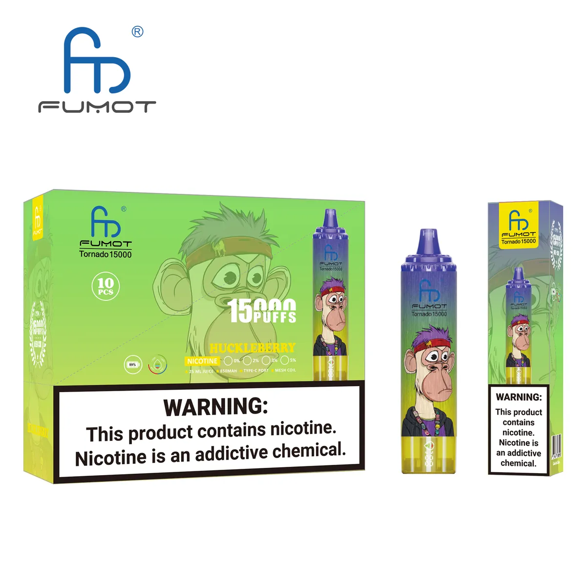 Fumot Tornado 15000 Huckleberry – 10er-Displaybox mit Einweg-Vape und Einzelpackung