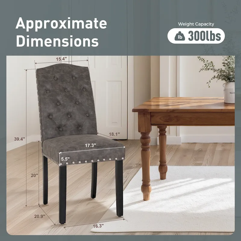 Set of 4 Upholstered Faux Leather/Fabric Dining Room Chairs with High Back and Solid Wood Legs