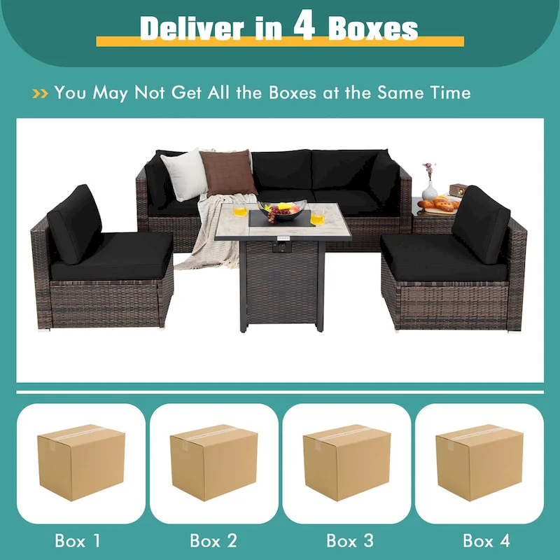 Costway 7PCS Patio Rattan Furniture Set 30 Fire Pit Table Cover - See Details