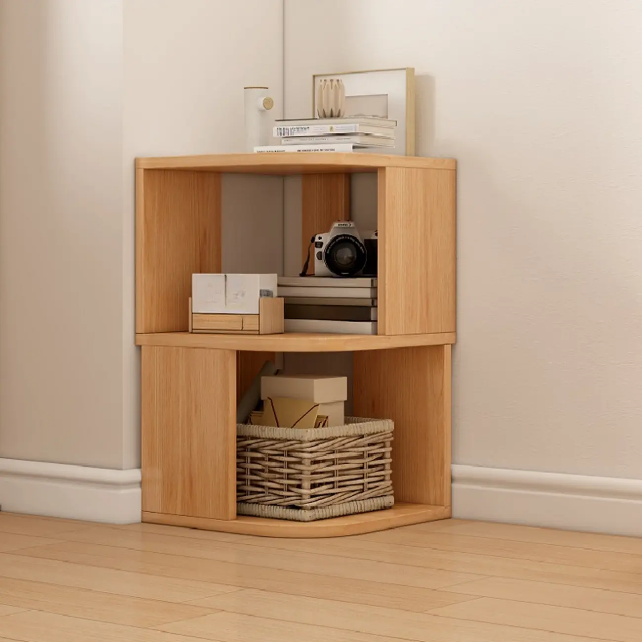 Modern Wooden Corner Bookcase with Storage Shelf for Home