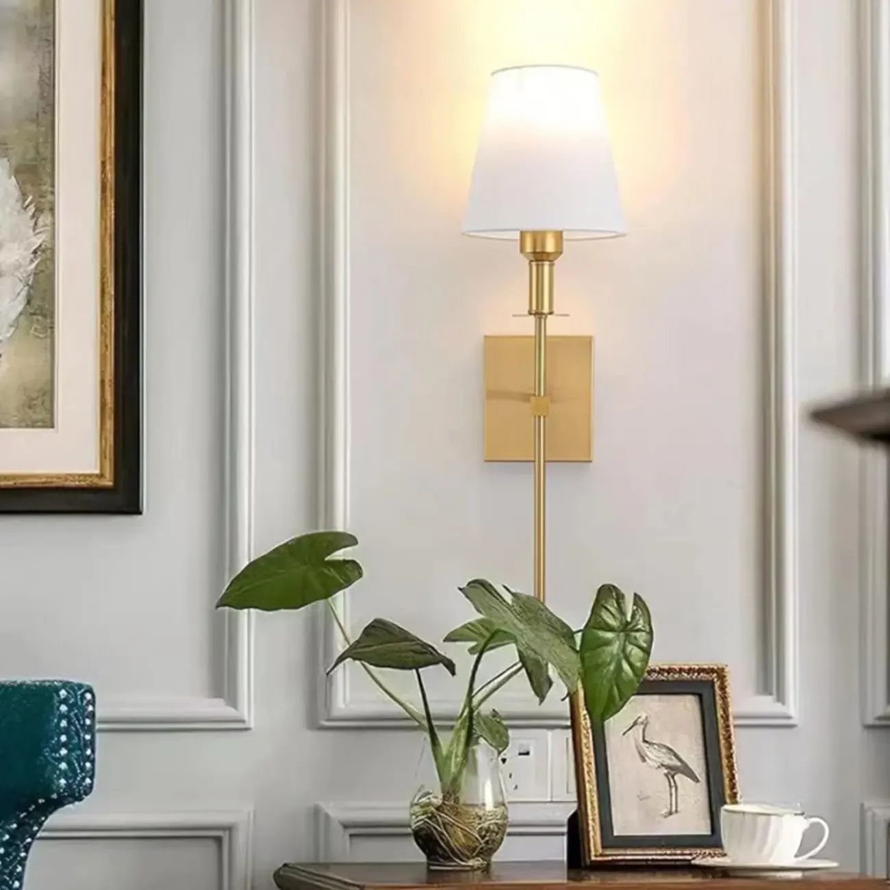 Modern Metal Fixture Fabric Shade Wall Sconce