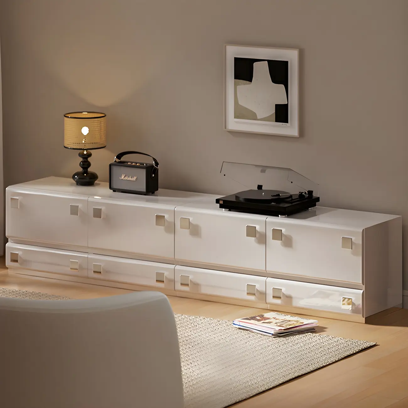 Modern Glossy Wood Metal 2-Drawer Nightstand