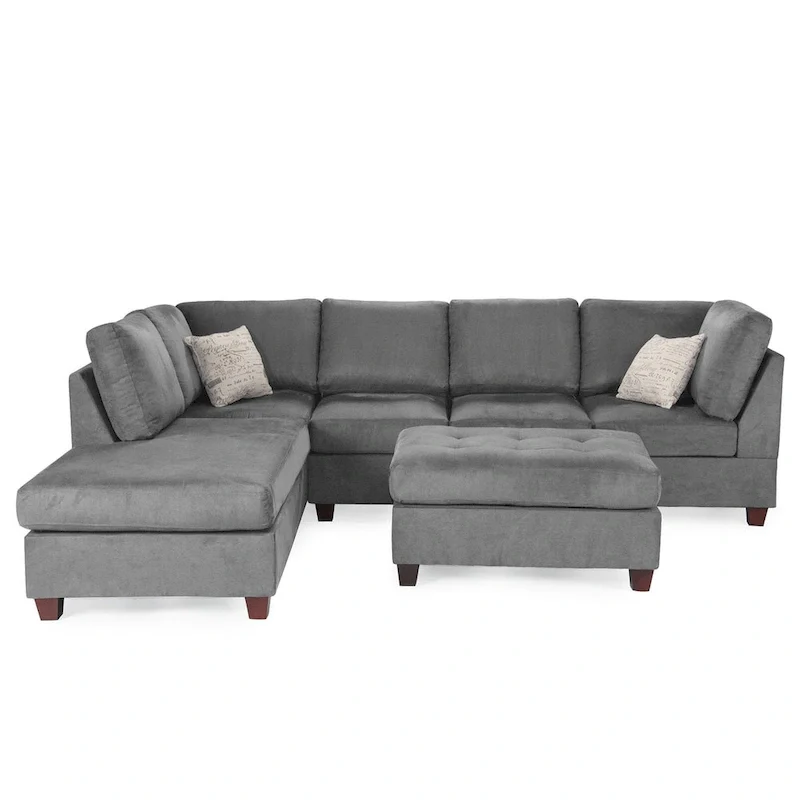 Poundex 3 Piece Fabric Sectional Sofa Set with Ottoman