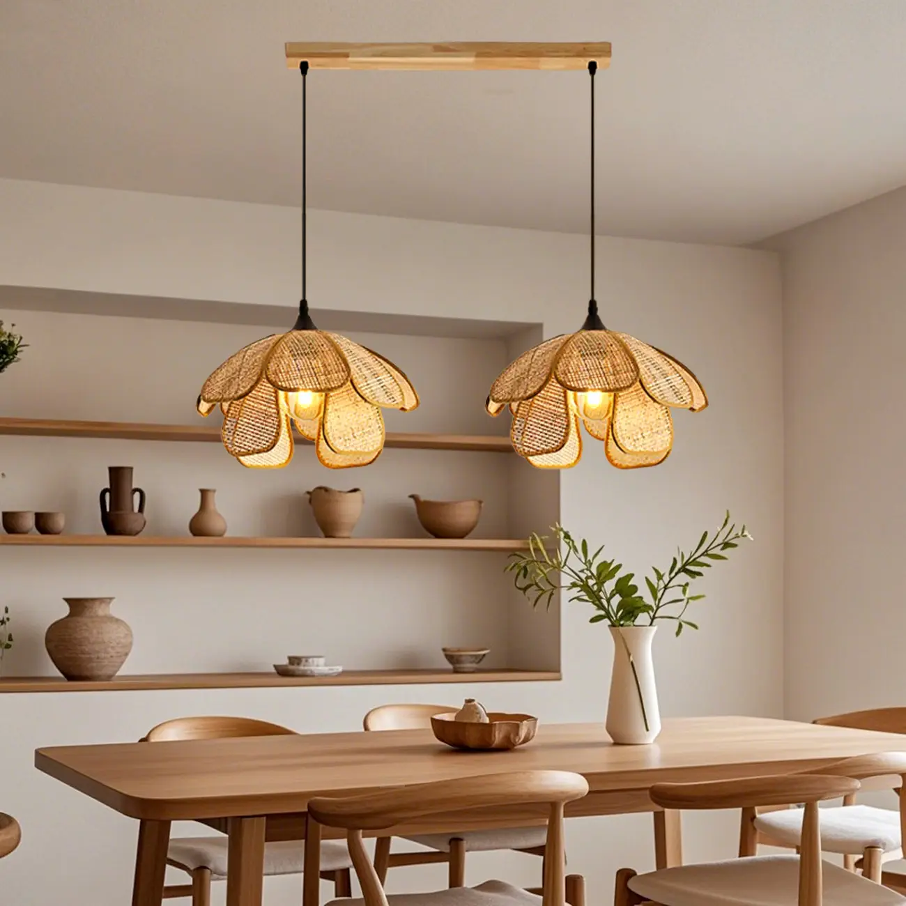 Modern Rattan Geometric Island Pendant Light