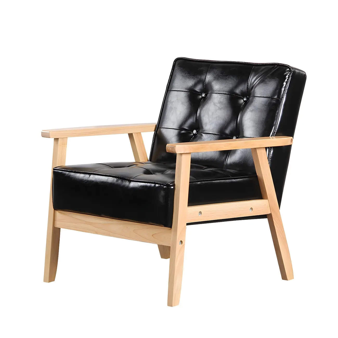 Modern Leather Tufted Accent Chair with Wood Frame