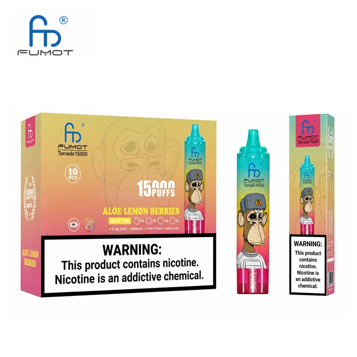 Fumot Tornado 15000 Aloe Lemon Berries – 10er-Displaybox mit Einweg-Vape und Einzelpackung