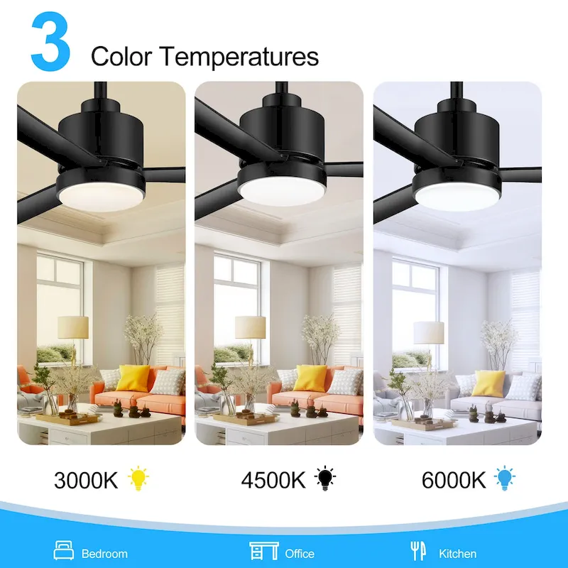 52 Inch Gold/Black/White 3-Blade LED Ceiling Fan with Light and Remote