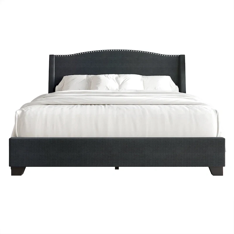 CraftPorch Elegant Chrome Nailhead Wingback Upholstered Bed with Drawers