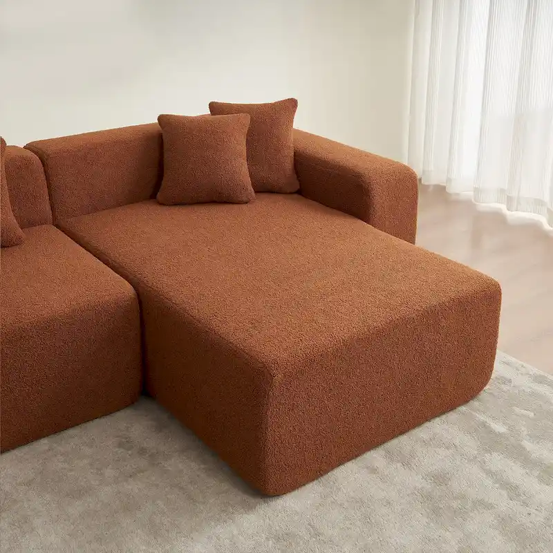 105.51 Modern L-Shape 5 Seater Modular Sectional Sofa Couch with Chaise Lounge, in Soft Lambswool Sherpa Fabric