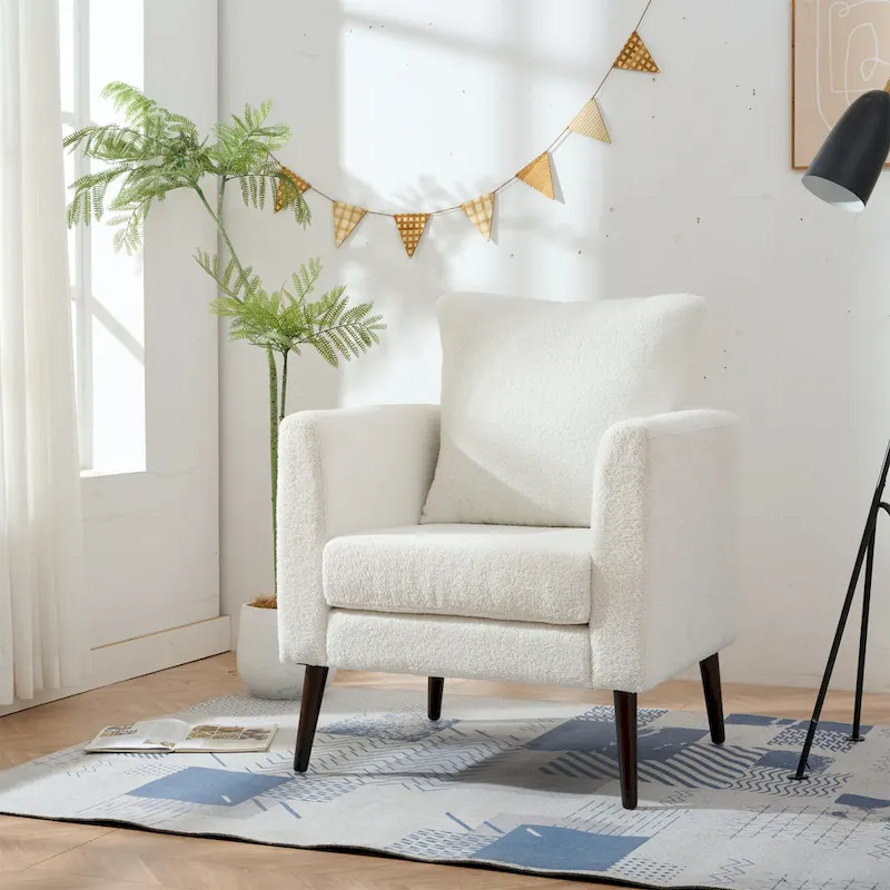 Modern 26.77 Upholstered Arm Chair with Solid Wood Legs and Waist Pillow