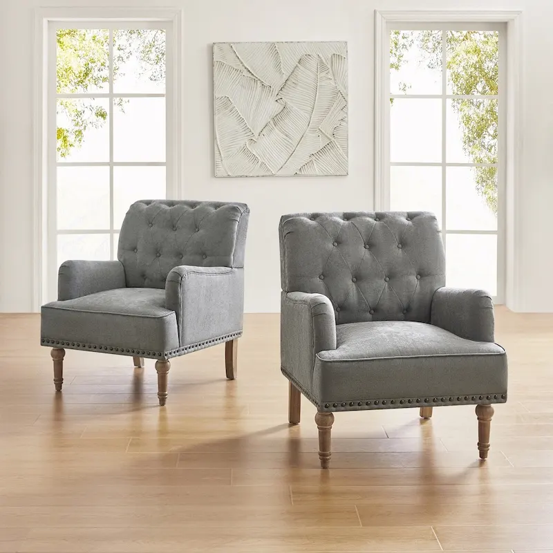 Geltrude Traditional Upholstered Accent Chair with Button Tufted Back Set of 2 by HULALA HOME
