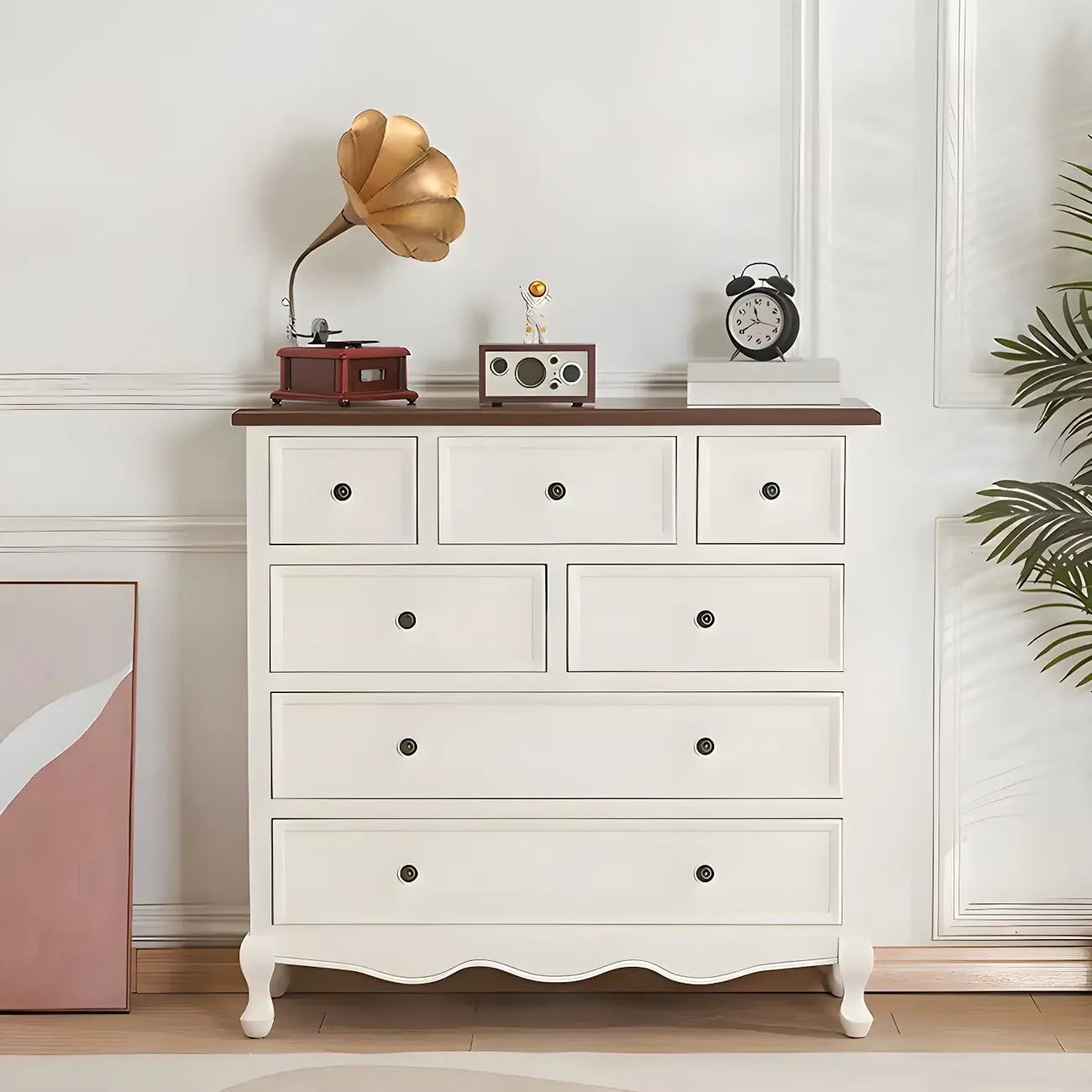 Elegant Classic Lacquered White Brown Wooden Storage Chest