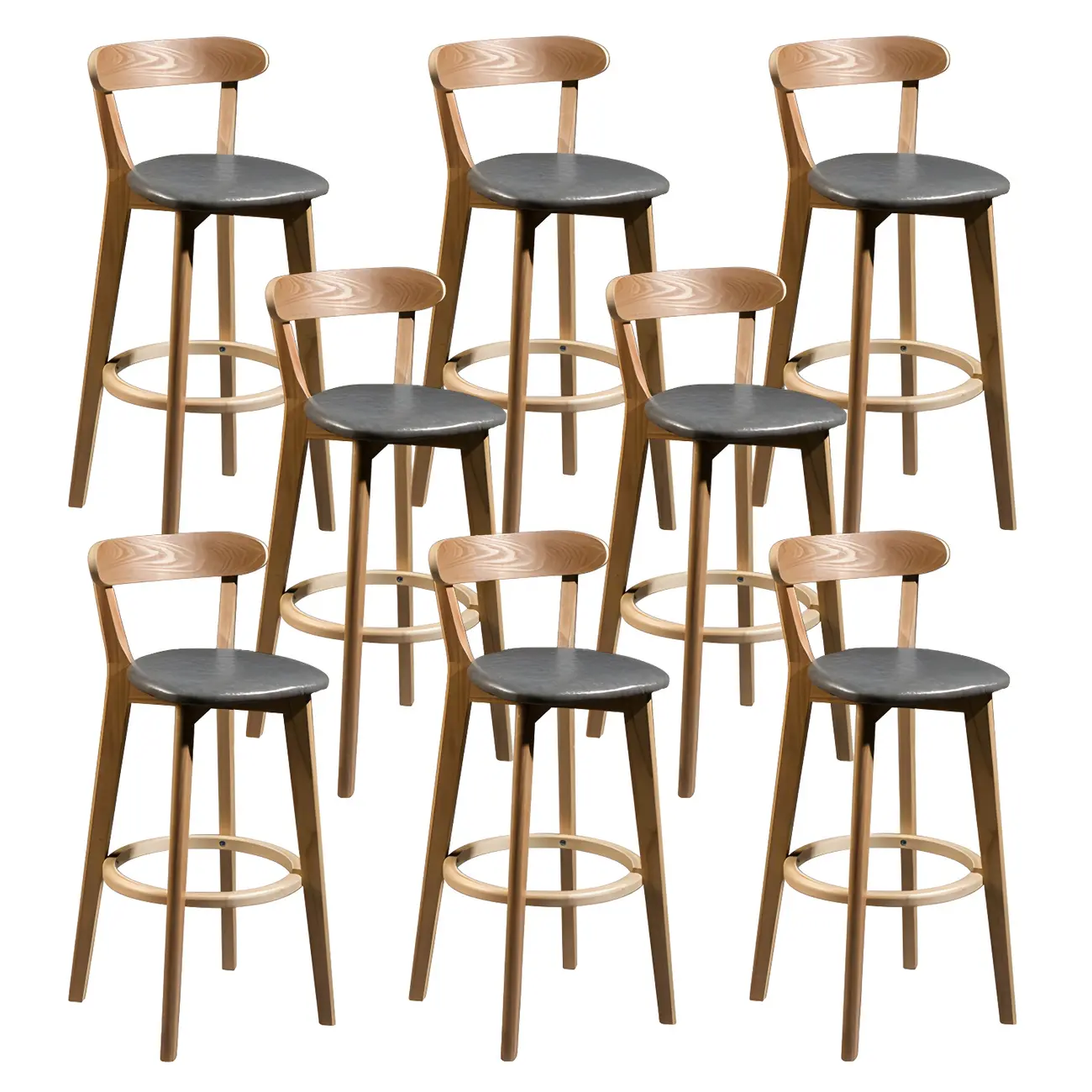 Wooden Upholstered Low Back Bar Height Stools Set of 2