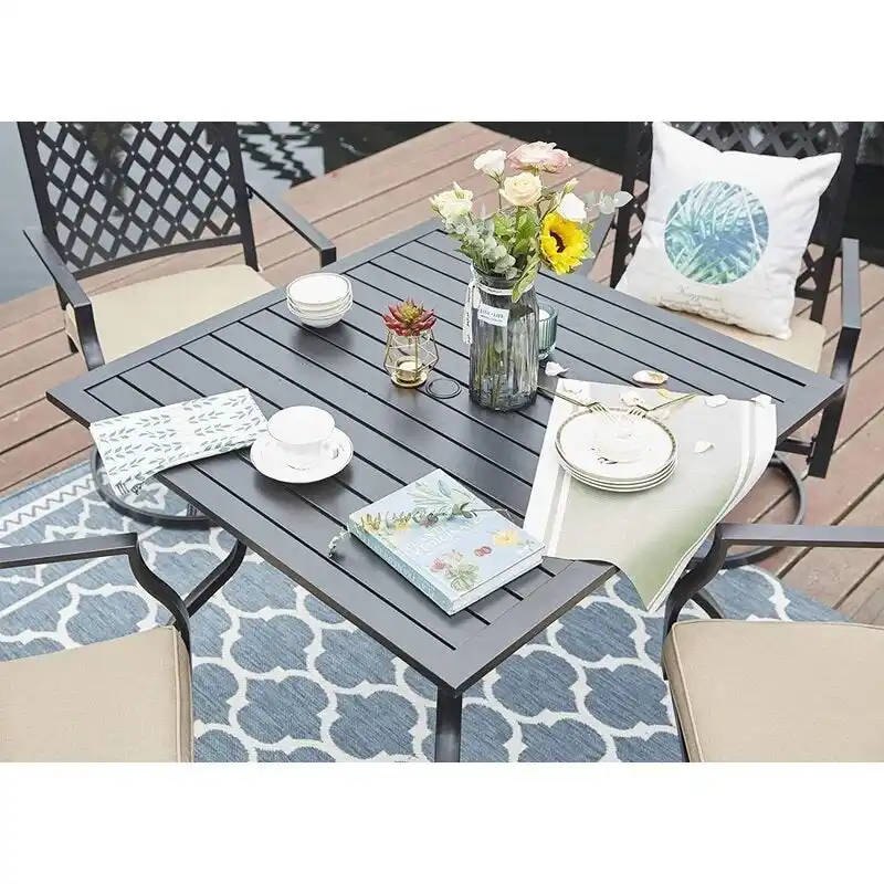 MAISON ARTS 5-Piece Patio Dining Set with 4 Swivel Cushioned Chairs and a 37 Weather Resistant Table