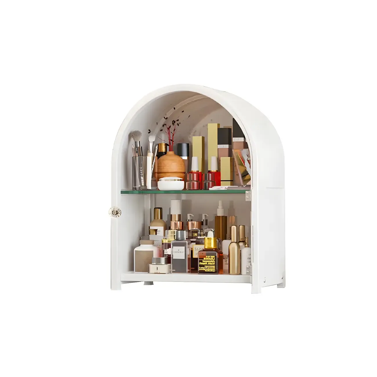 Adjustable Steel Arch Glass Shelf Display Cabinet with Light